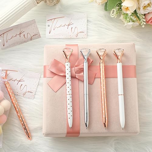 Miniatura 6 de Juego de 91 bolígrafos de diamante para despedida de soltera, incluye 31 bolígrafos de cristal de boda, 30 bolsas de organza, 30 tarjetas elegantes,