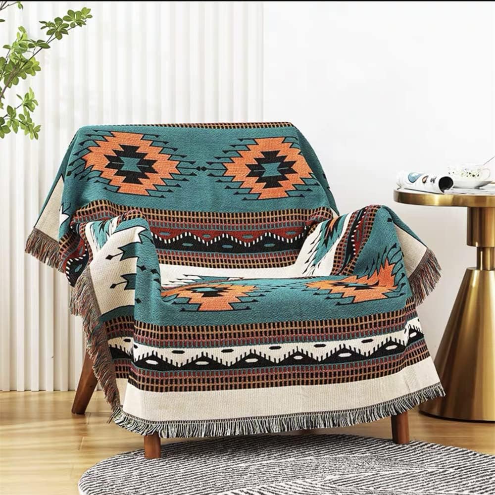 Homesy Boho Throw Blankets Southwestern Bed Throws Cover Reversible Green Aztec Southwest Blanket for Couch Chair Sofa Home Outdoor Beach Car Tent Travel Camping 63"x87"