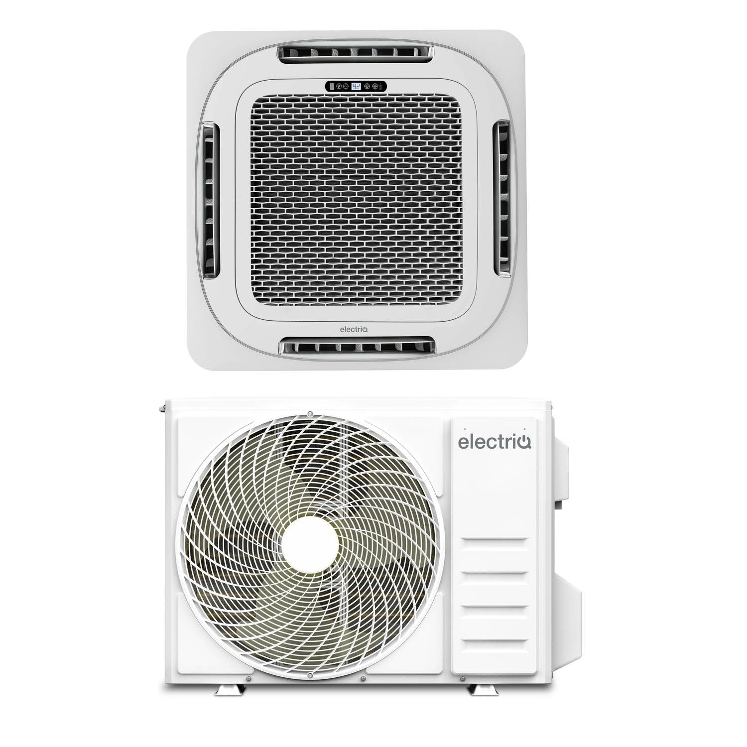 Electriq White Iqool 24,000 Btu Smart A++ Ceiling Cassette Air Conditioner With Heat Pump, 360° Airflow, R32 Inverter, Wi‑Fi “I feel”, Dehumidify & Four‑Way Vents – Includes 5 M Pipe Kit