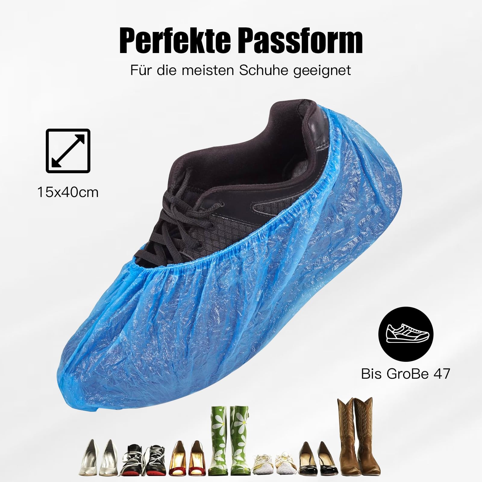 Schuhüberzieher Einweg Wasserdicht, CPE Schuhüberzieher, Rutschfest & Reißfest, Überzieher Schuhe mit Gummiband, Für Haushalt, Renovierung, Besucher & Innenbereiche (300 Stück)