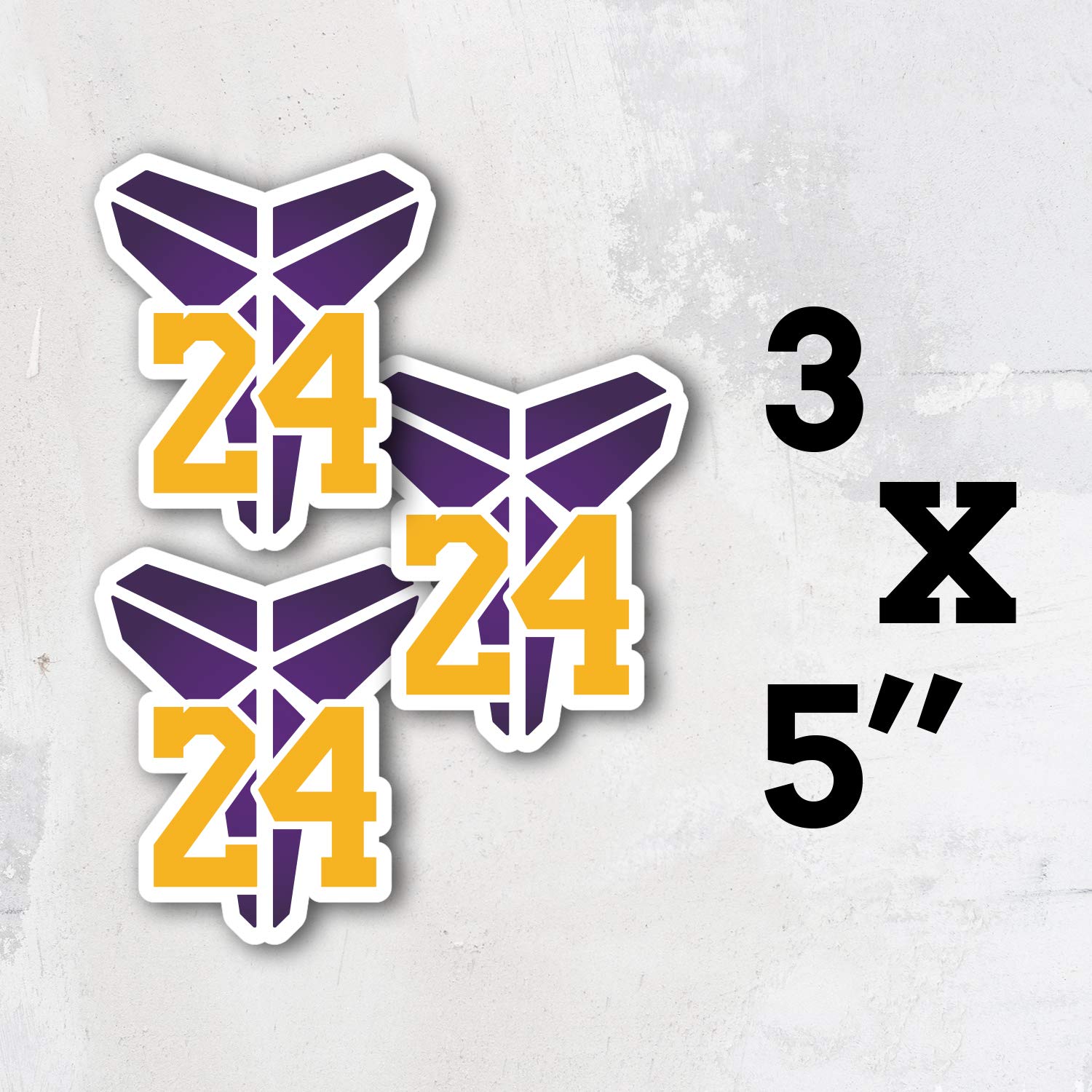 WANGHUI Koby Bryant Logo 24 Lakers Basketball Los Angeles Vinyl Sticker Decal Set of 3 Pieces - 5'' Longer Side