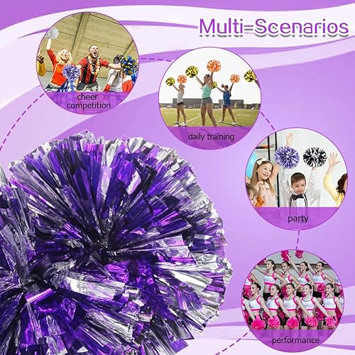 Miniatura 5 de Lovecheer 2 pompones profesionales de animadora con mango de bastón (sin cierre de cremallera) para espíritus deportivos, niñas, adultos, actuación,