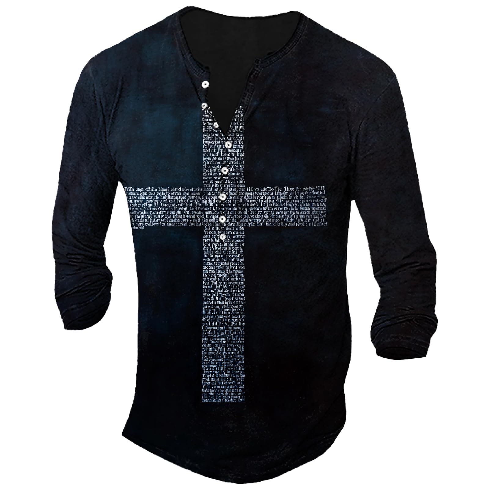 MARSVOVO Jesus Faith Henley Shirts for Men Long Sleeve Graphic Tees Streetwear Slim Fit Casual Fall Distressed Shirt