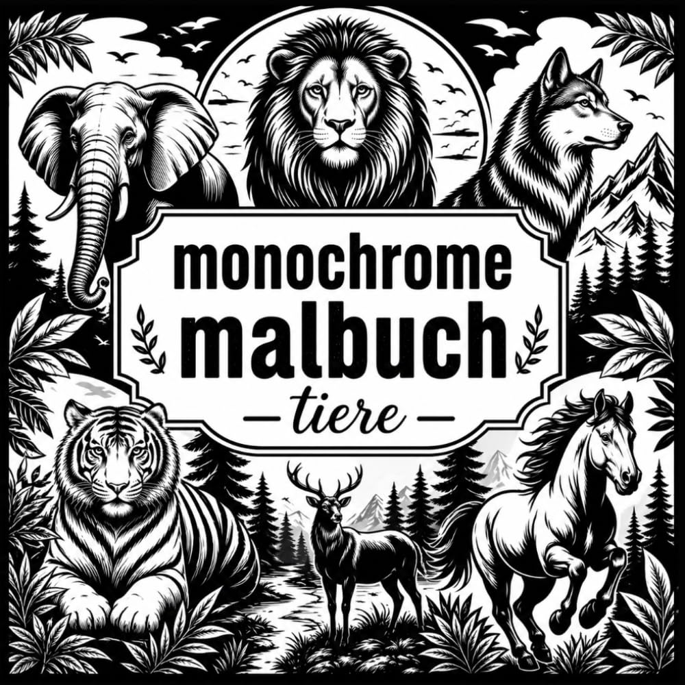 Monochrome malbuch tiere : 50 wunderschöne Tiermotive zum Ausmalen und Entspannen / malbuch tiere erwachsene .