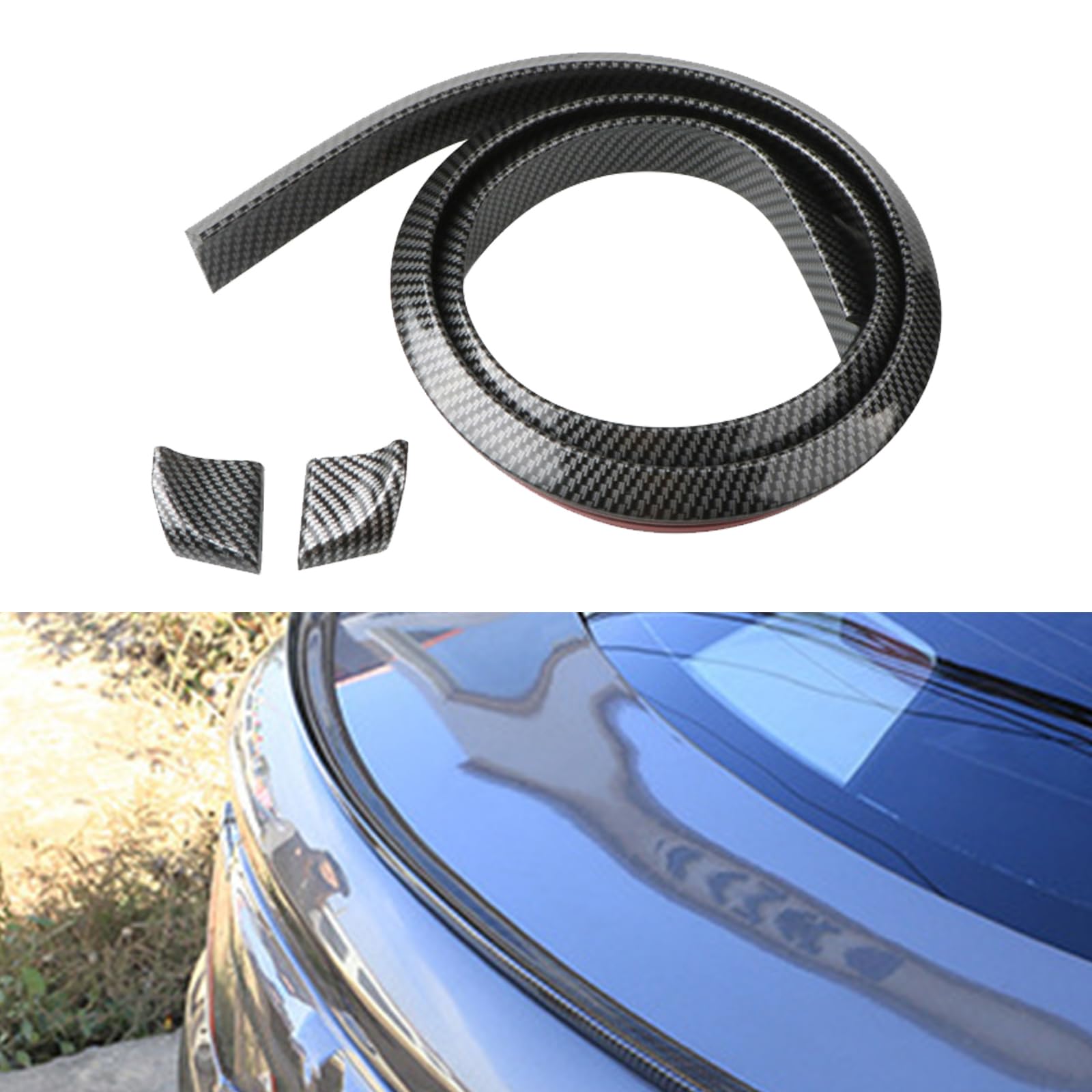 DewkouPack-1 Car Rear Spoiler, Car Rubber Strip Bar Spoiler Tailfin, Universal Car Trunk Spoiler Roof Lip Sticker, Punch-Free Installation for Most Cars (Carbon Fiber Black)