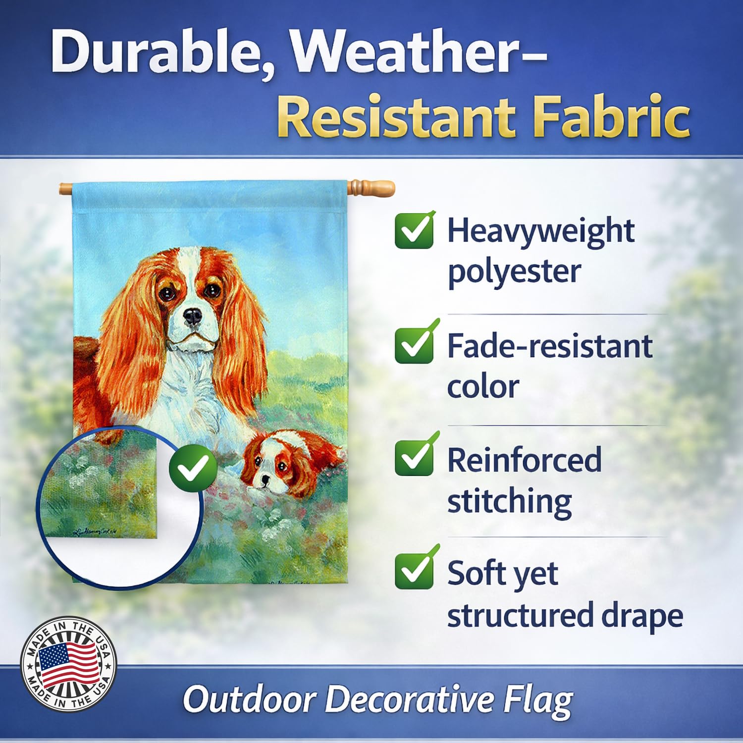 Caroline's Treasures 7019CHF Bandiera Cavalier Spaniel Momma's Love su tela, misura grande, multicolore