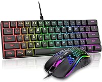 Vista 12 de RedThunder Combo de teclado y mouse inalámbricos 60% para juegos, batería recargable de 2500 mAh, teclado pequeño ultracompacto RGB con sensación