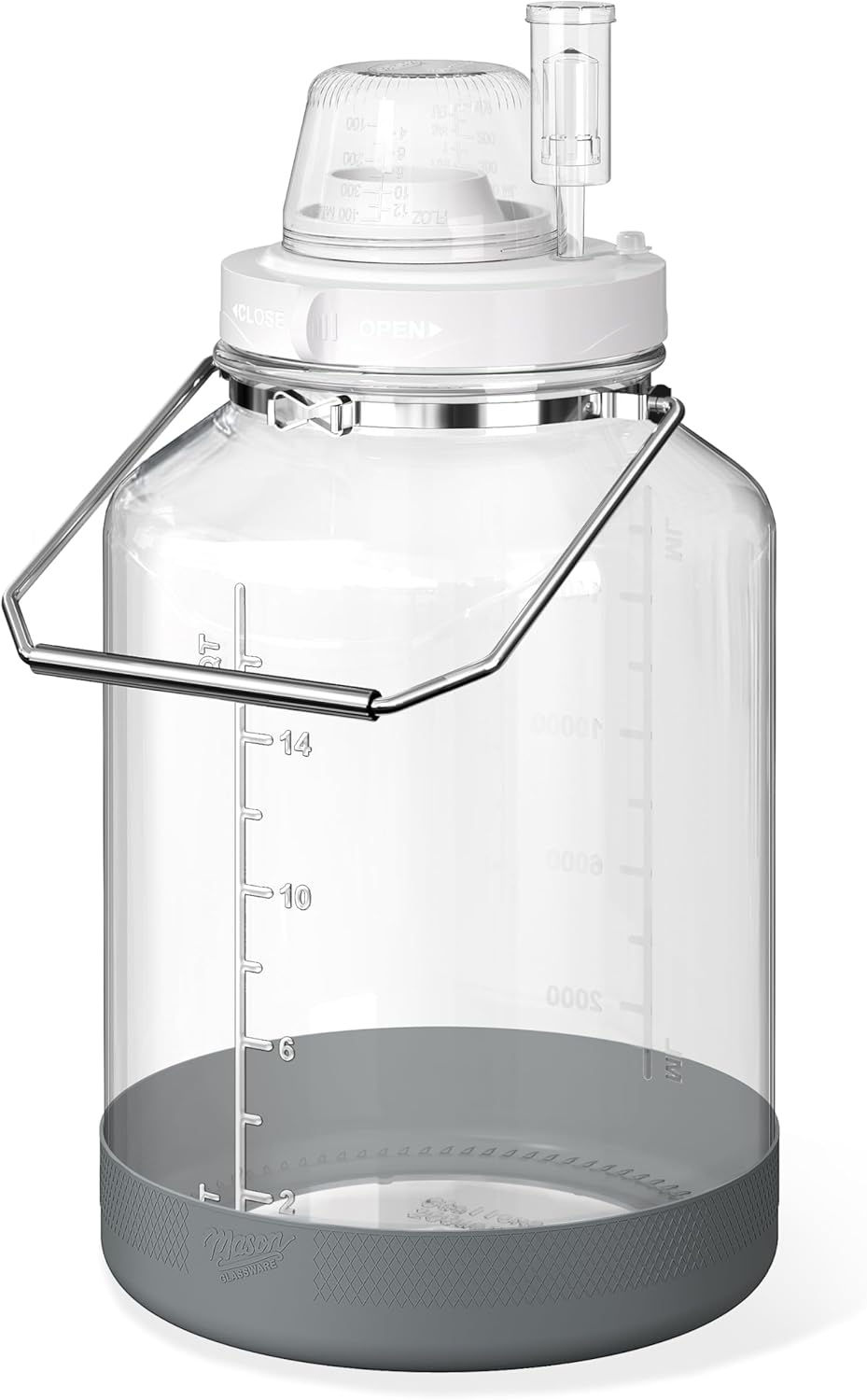 5 Gallon Glass Large Fermentation Jars, Wide Mouth Mason Jar for Mead Making, Brewing, Glass Water Jug with Stainless Handles, Leak-proof Pickle Jars Kimchi Container