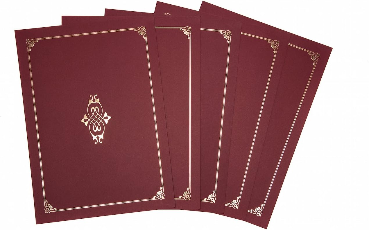 Linen Finish Heavyweight Card/Certificate Covers/Pack of 5 (Burgundy)