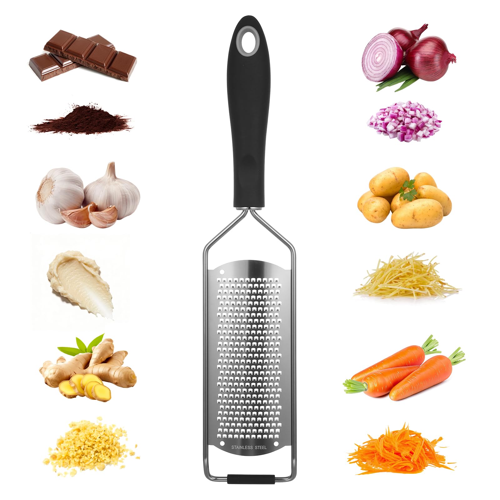 BieMian for Parmesan Cheese Graters for Kitchen with Handle,Zester Grater Tool,Stainless Steel Hand Grater with Handle,Food Graters for Kitchen Lemon Ginger Garlic Chocolate Flat Zester