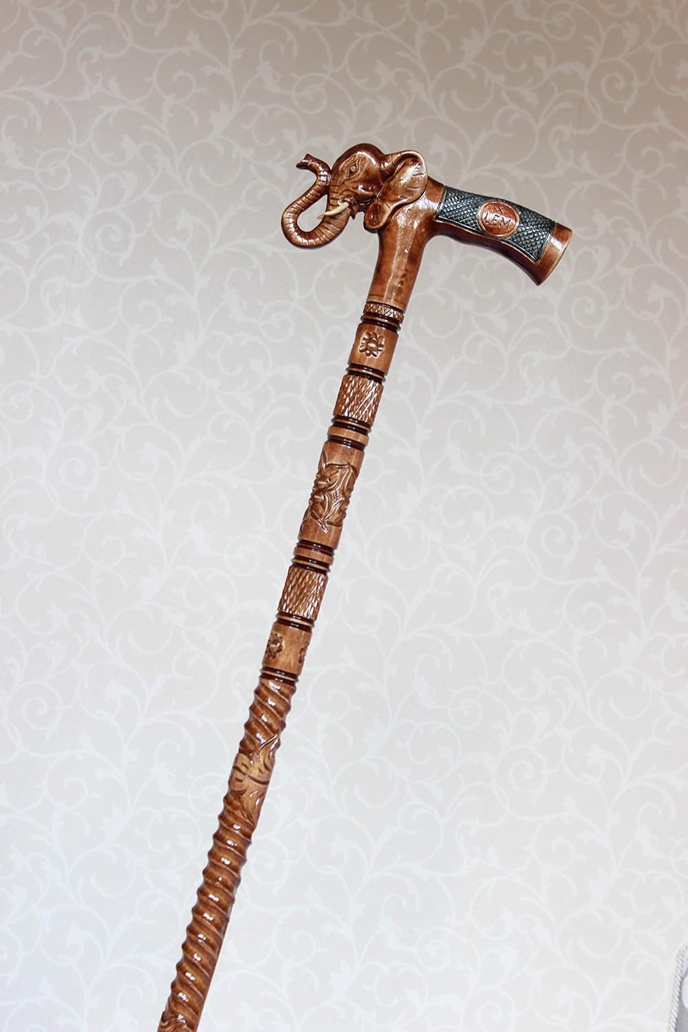 Brown Elephant wooden cane Hand carved walking stick Hiking stick Wood elephant