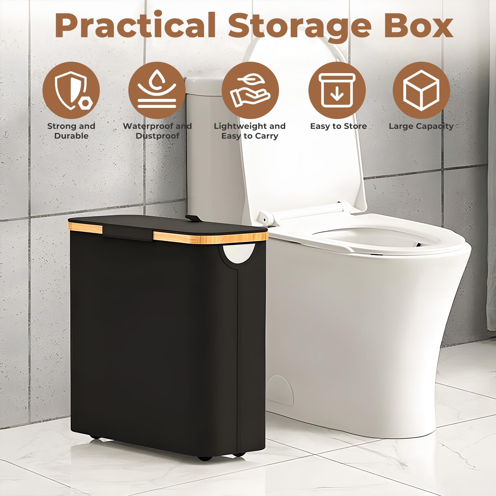 28L Cesta de Almacenamiento de Papel Higiénico de 9~12 Rollos, Organizador de Baño Plegable Impermeable, Almacenaje Papel Higienico para Baño con Tapa para Baño y Hogar (Negro)