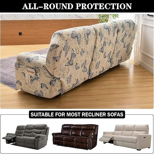 Vista 24 de Fundas elásticas para sofá reclinable, 8 piezas, de elastano, suave, estampadas, fundas para sofá reclinable, protector de muebles con bolsillo Rojo