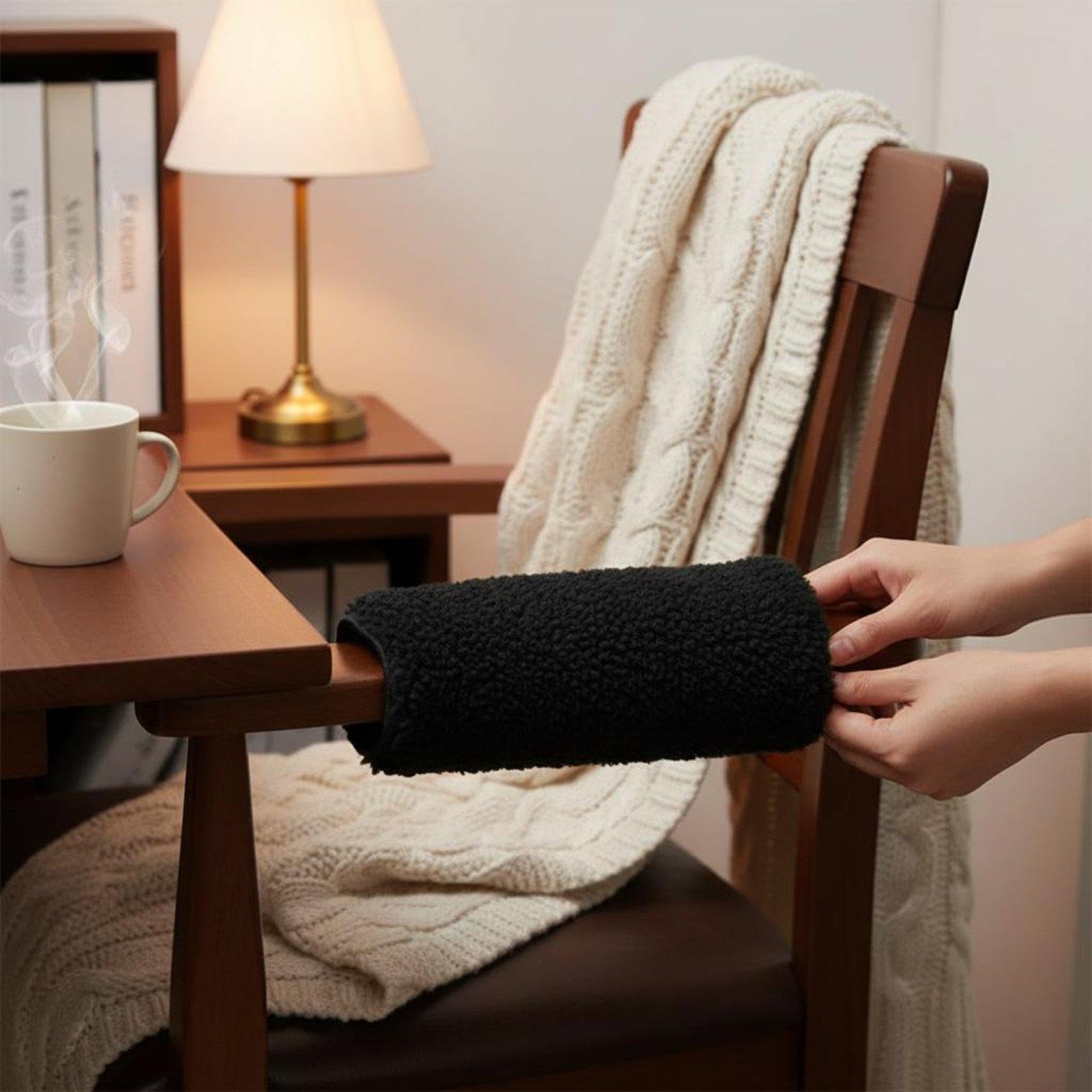 2 Pieces Armrest Pad Provides Warmth Soft Arm Pad Protects Armrests Non-Slip Office Chair Armrest Cushion for Elderly, Winter White-image-38