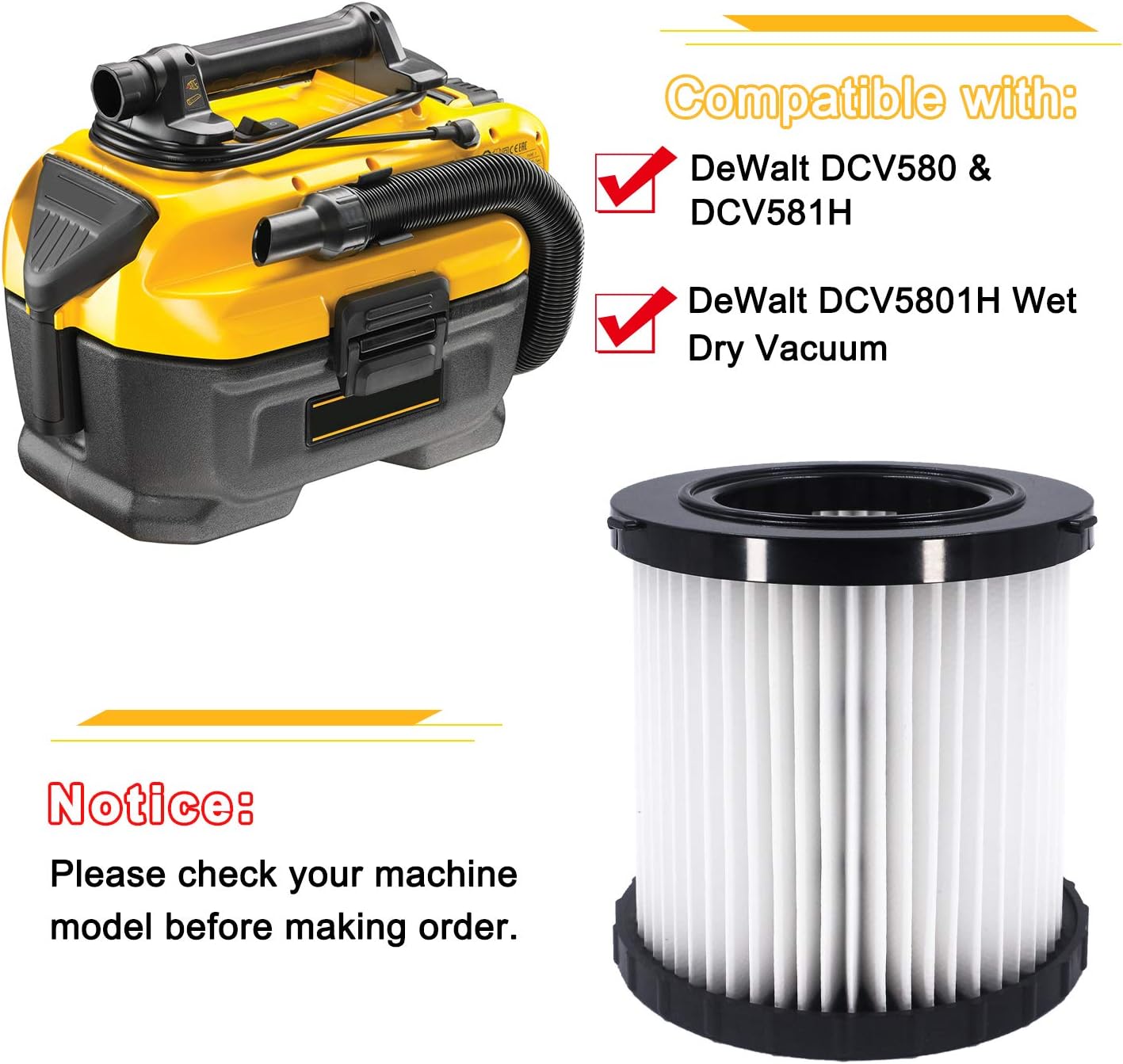 KONIGEEHRE 2 Packs DCV5801H HEPA Replacement Filter for DeWalt DCV580
