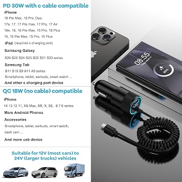 for iPhone 16e 17e 17 18 Pro Max Air, Fast Car Charger Adapter for