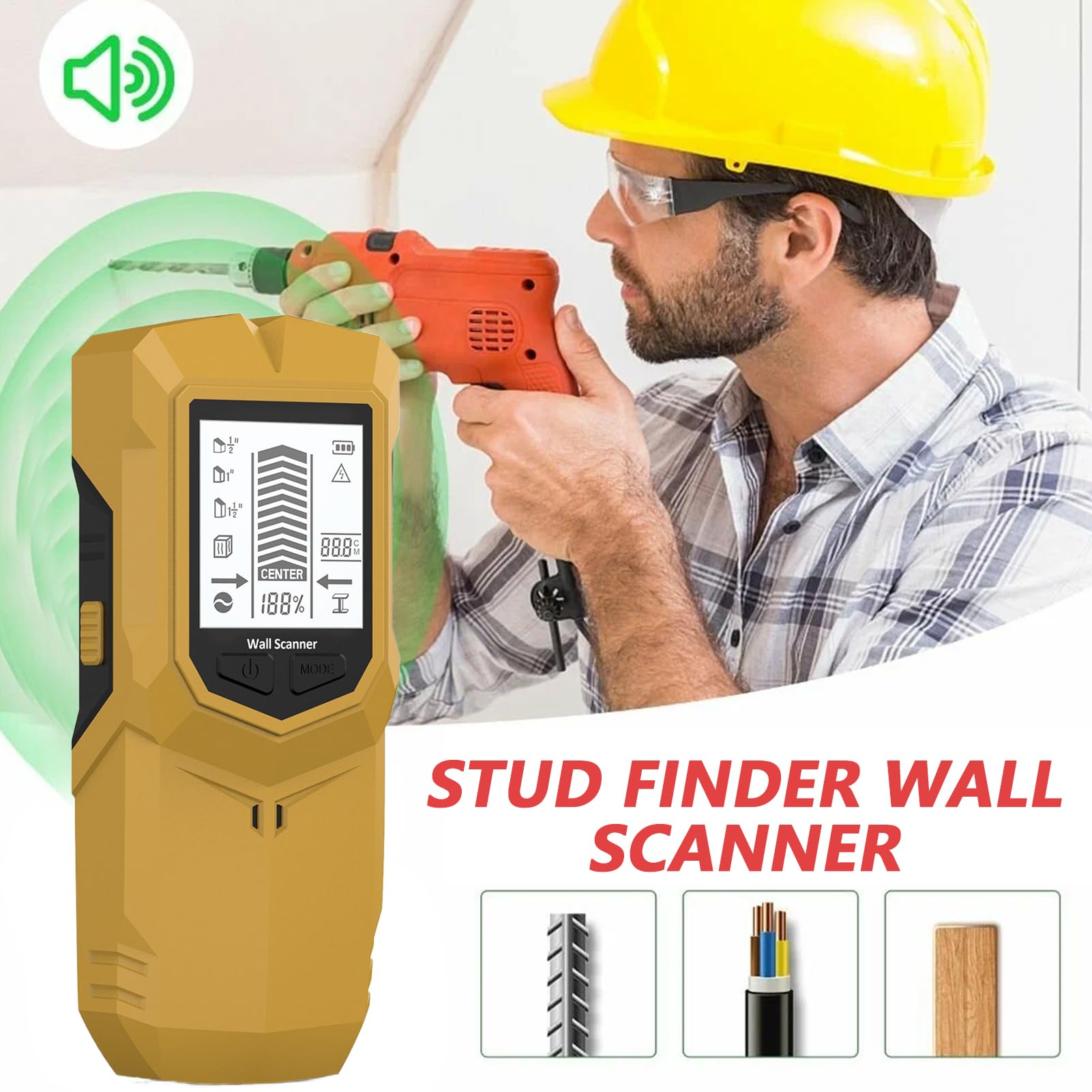 Détecteur de montants – Écran LCD bip niveleur, détecteur de bois en métal, localisateur de reconnaissance de profondeur | Outils de réparation électrique pour la construction de carreaux de cloison