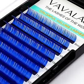 Colored Lash Extensions 0.07mm D Curl Blue Individual Volume Lashes Extensions 8-15 Mix Length Color Eyelash Extensions for Salon (Blue 0.07-D, 8-15mm)