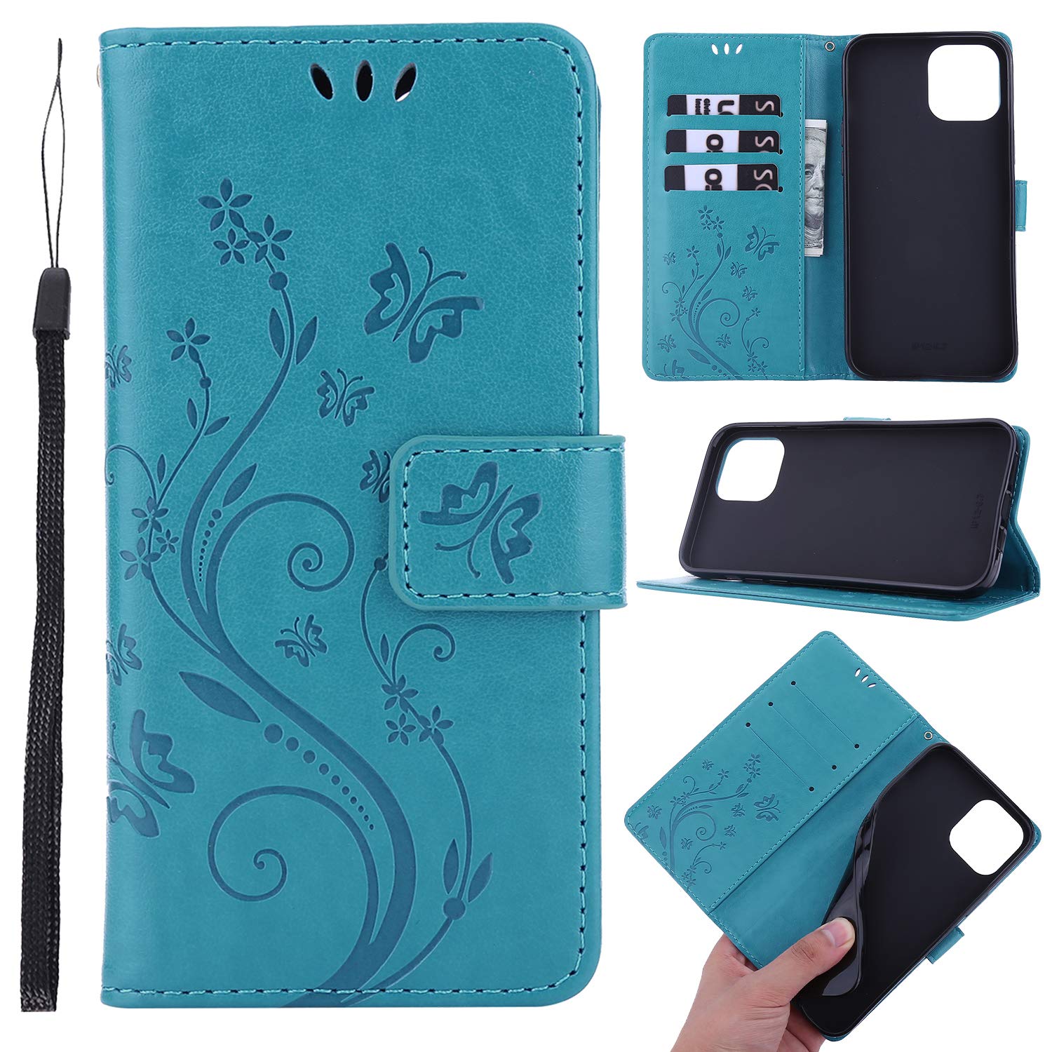 Phone Case for iPhone 13 pro max Premium Soft PU Leather Print Book Case Flip Wallet with TPU Silicone Cover Magnetic Closure,Dust Plug,Screen Protector (Blue)