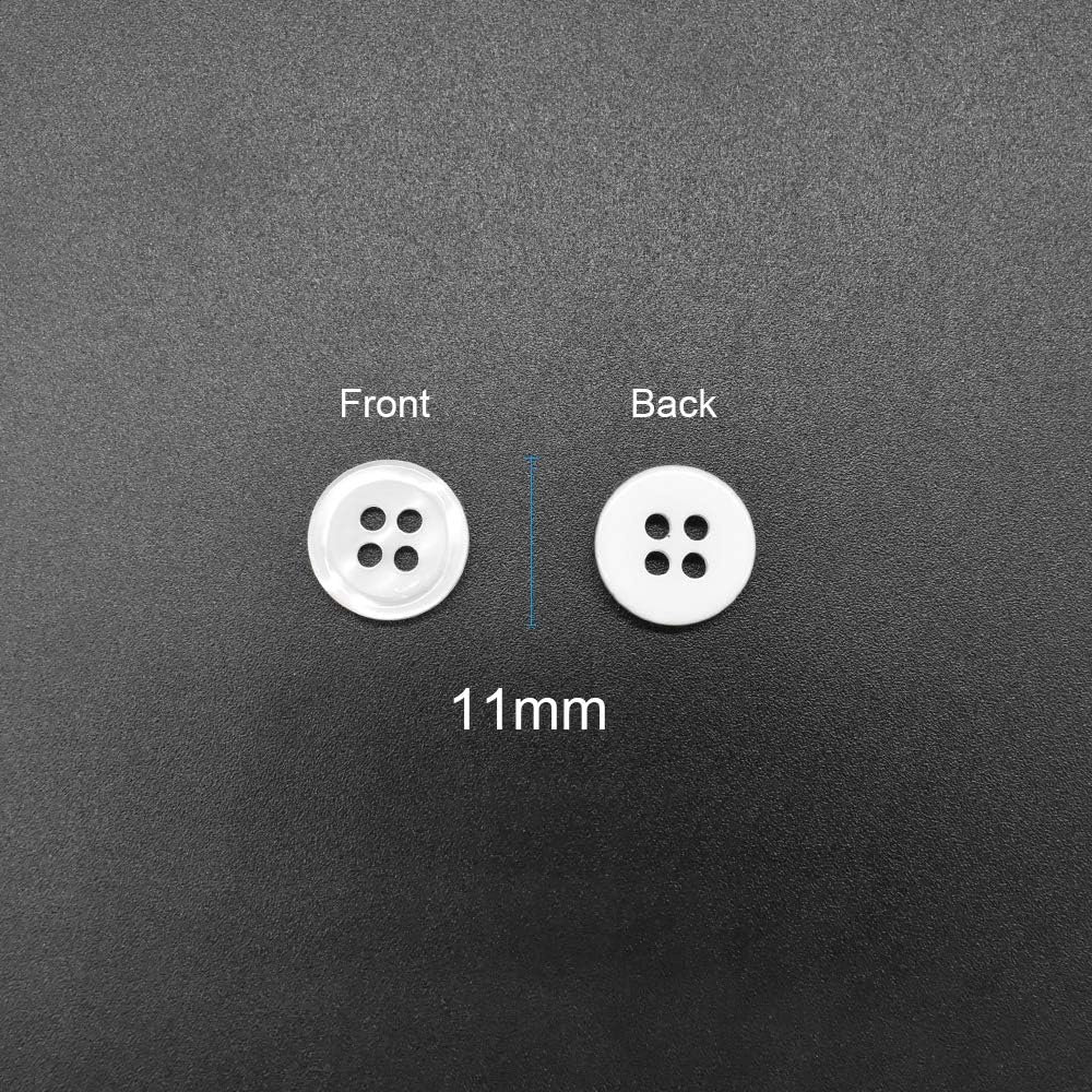 200Pcs 11mm Sewing Shirt Resin Button 4 Hole Faux Pearl Fininsh (White)