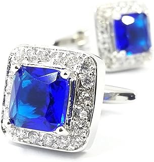 LBFEEL Modern Big Crystal Blue Cufflinks for Mens French Shirt with a Gift Box