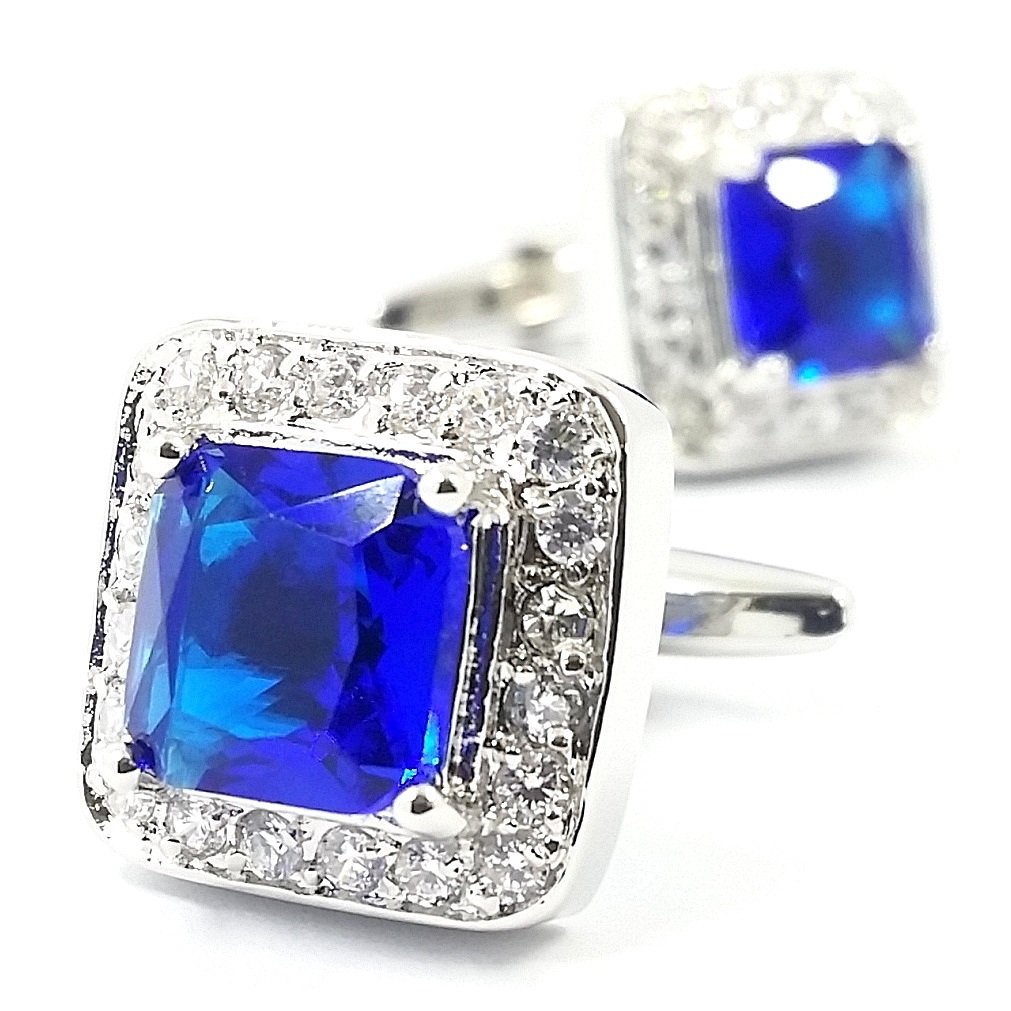 LBFEELBig Blue Cufflinks Classic Crystal Cufflinks for Men in Square Shape with a Gift Box