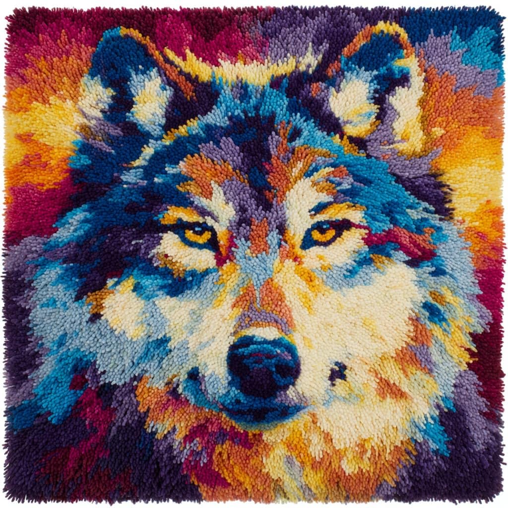 WallustrioaW Latch Hook Kits Pillow,Animal Wolf