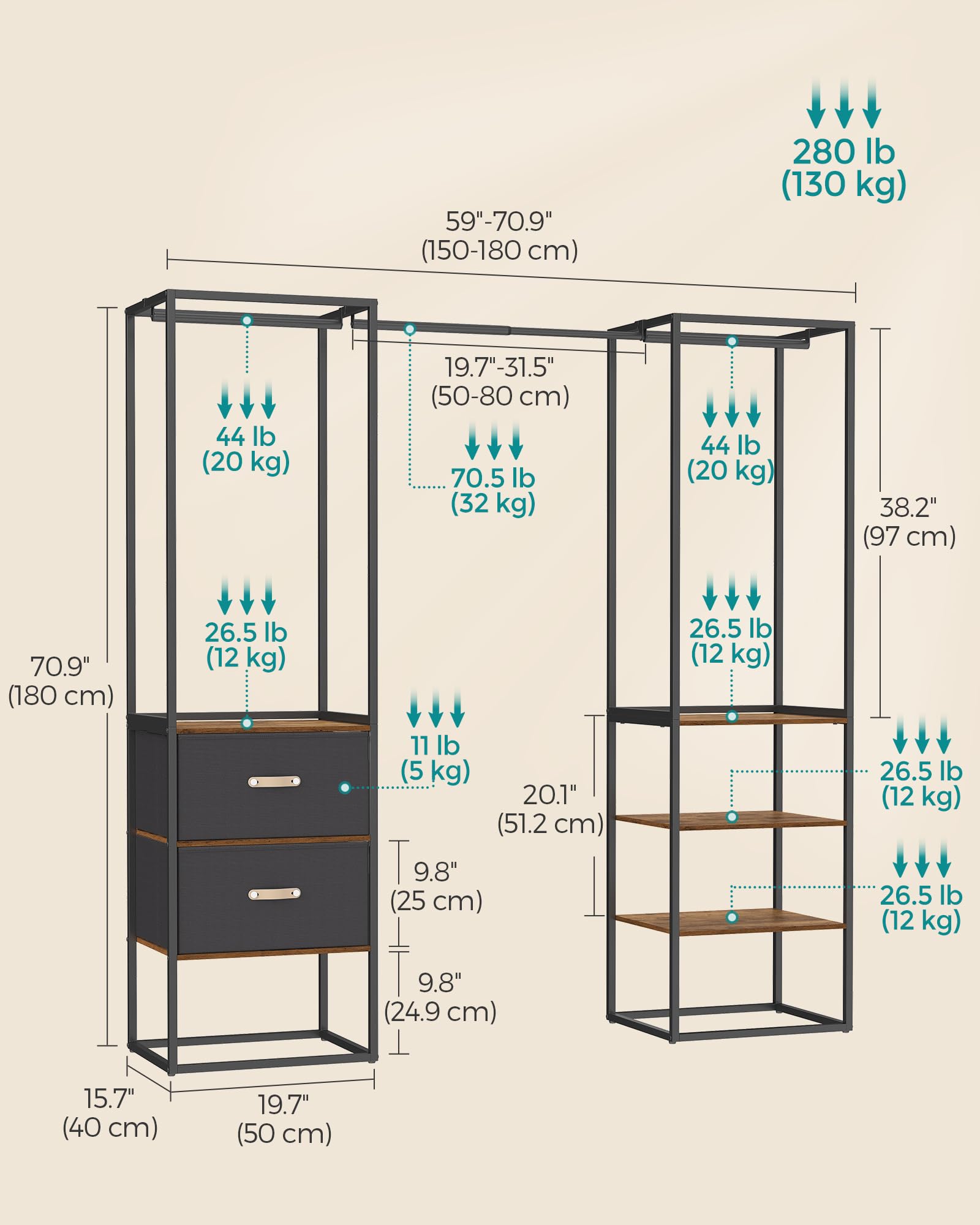 SONGMICS Portant à Vêtement du Sol au Plafond, Portique Vêtement Stable