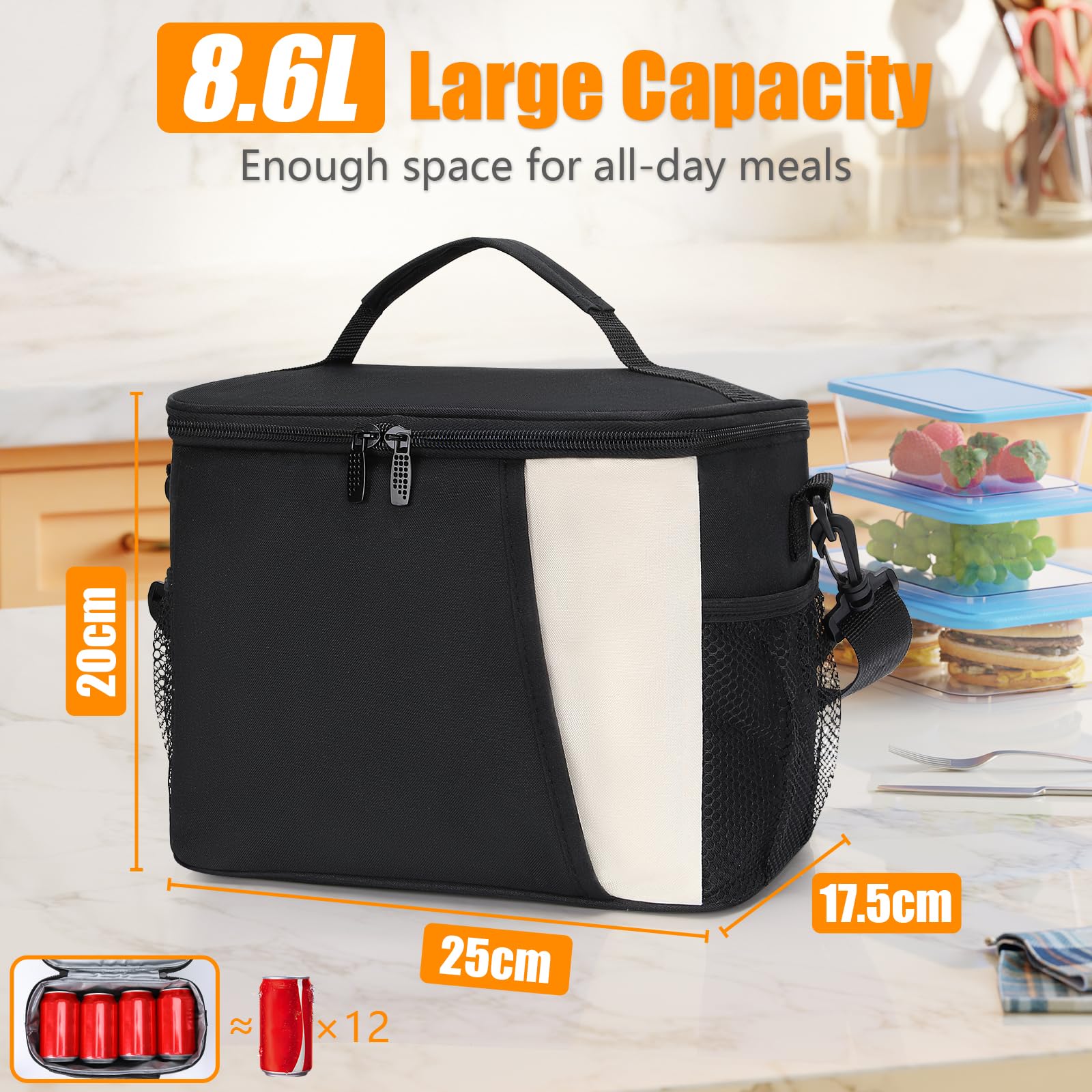 Borsa Termica Porta Pranzo 8.6L - Impermeabile E Anti-perdite - Con Tracolla Regolabile Per Lavoro E Picnic - Foto 8