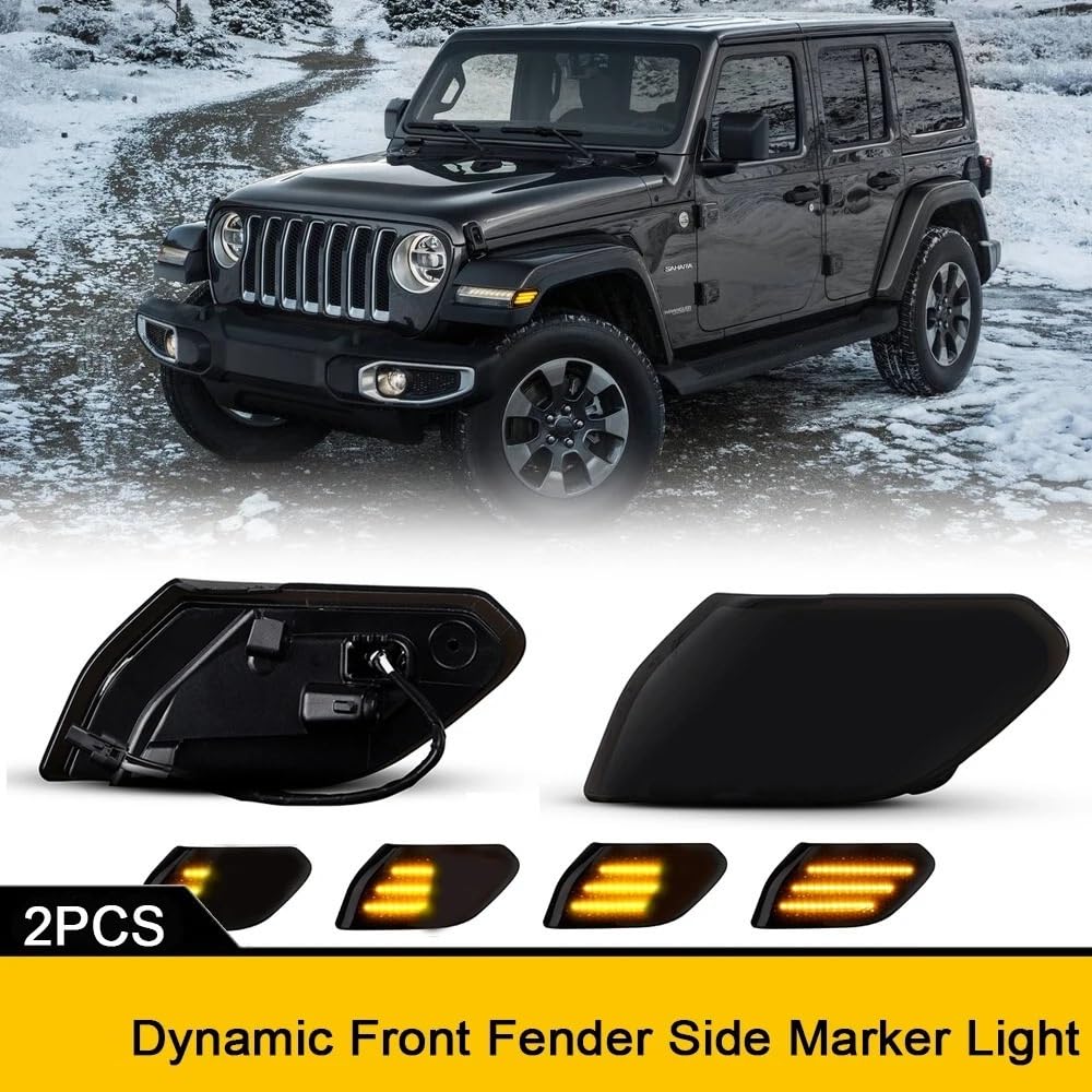2 sztuki sekwencyjne migacze przedni zderzak boczne światła obrysowe Canbus dla 2018-2021 Jeep Wrangler JL 2020-2021 Gladiator JT Amber(Clear Lens)