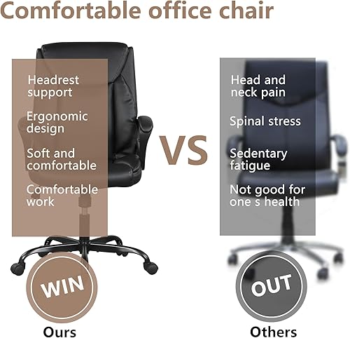 Miniatura 7 de PayLessHere Silla de oficina en casa, silla ergonómica de piel sintética, respaldo medio, diseño giratorio y ejecutivo con soporte lumbar,
