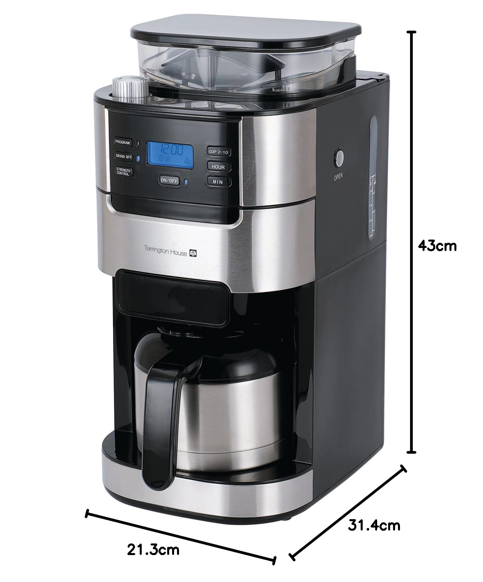 Tarrington House Cafetera con molinillo CMG0917, 1 Litro, 1000 W, automática, programable, antigoteo, filtro extraíble, negro