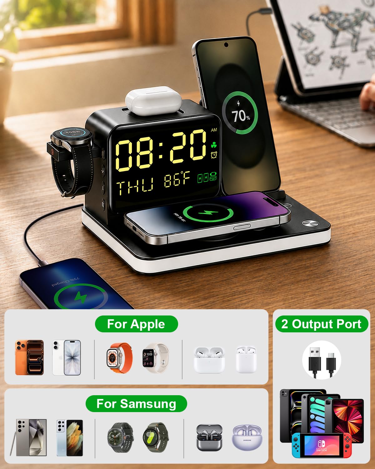 Caricatore Wireless 7 in 1, Stazione di Ricarica Qi2.2 45W