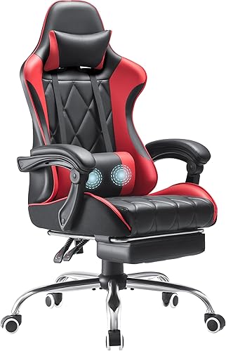 Silla de juegos con reposapiés y soporte lumbar de masaje, asiento ergonómico para computadora ajustable en altura con giro de 360 y reposacabezas,