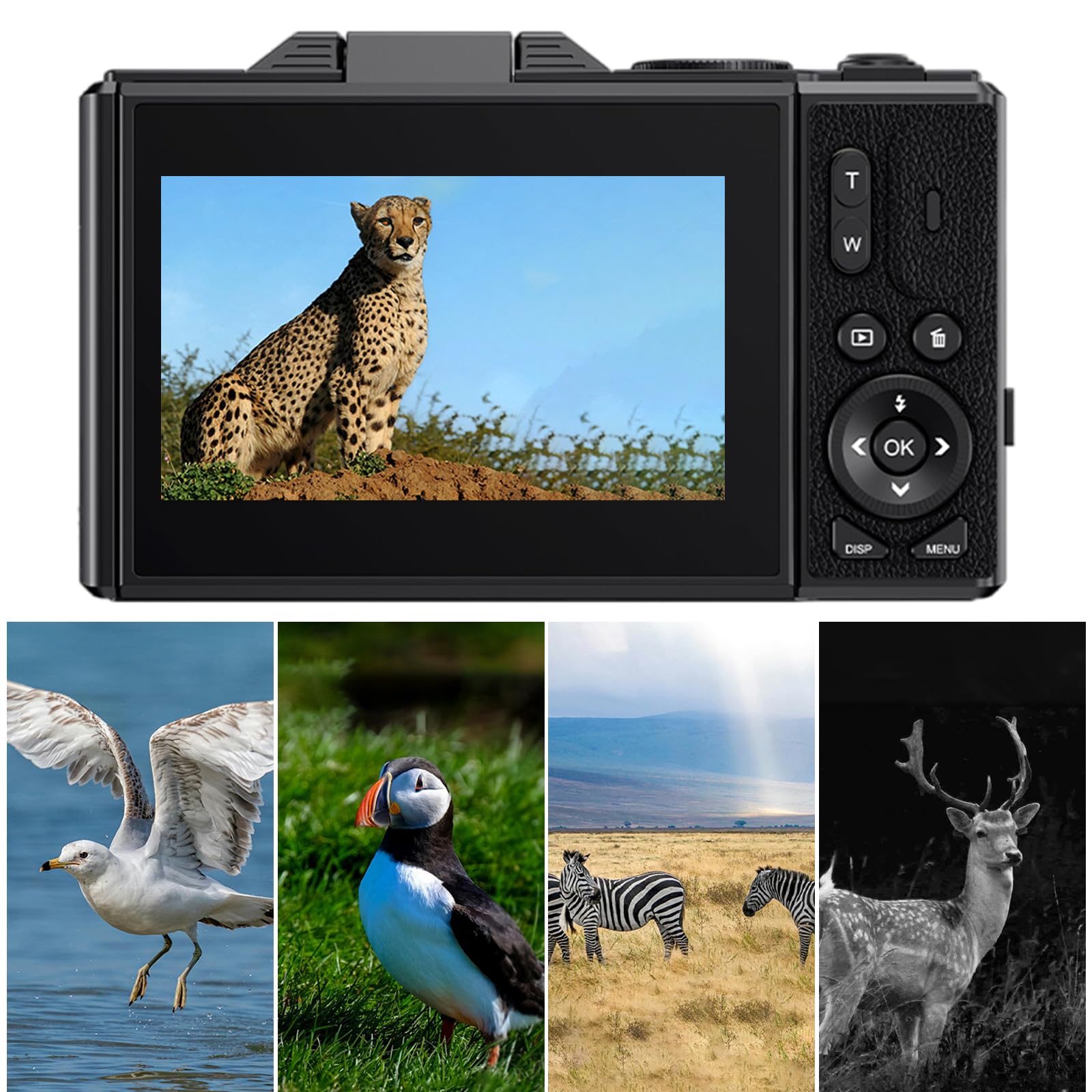 EMEBAY Fotocamera Digitale, Compatta 5K 75MP con scheda da 64 GB | Fotocamere selfie per fotografia, zoom 18X/videocamera Vlog/schermo flip da 3 pollici/anti-shake, videocamera