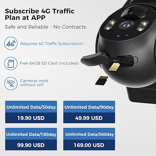 Miniatura 3 de Hiseeu Cámara de seguridad celular 4G LTE alimentada por energía solar, sin cámara de seguridad WiFi inalámbrica para exteriores, movimiento PIR,