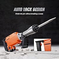 Vista 5 de VEVOR Martillo de demolición Jack, MAX 2200 W martillo eléctrico resistente, 1350 BPM interruptor de hormigón 2 piezas cinceles bits astillado