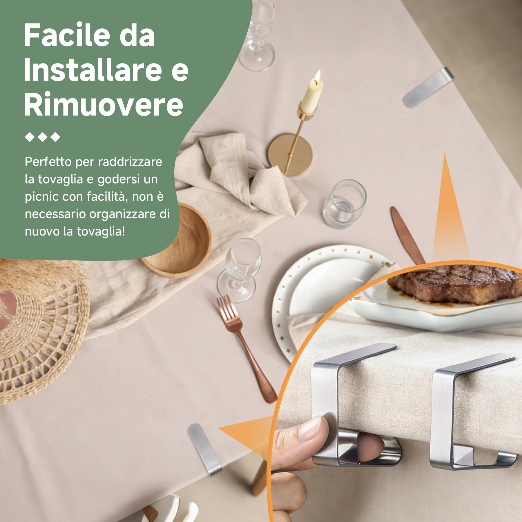 16 Pezzi Clip per Tovaglia in Acciaio Inox, Molle Fermatovaglia Antiscivolo per Tavoli Fino a 3cm, Ganci Grandi per Tavola da Esterno, Giardino, Ristorante e Picnic, Argento