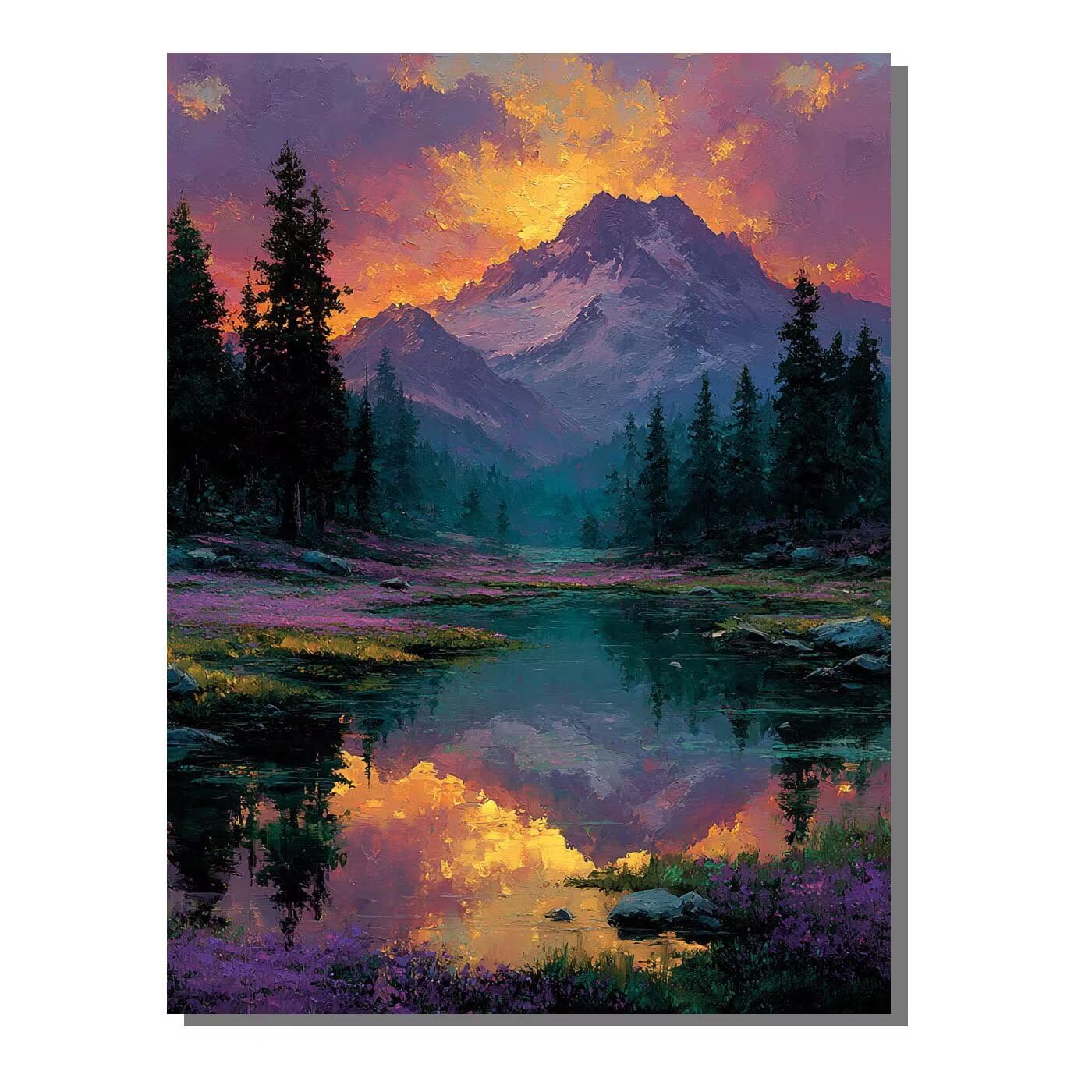 Landschaft Berg Malen Nach Zahlen Erwachsene, Paint by Numbers Adult Anfänger Set, Heimwerk Malen Nach Zahlen Kinder Mit Rahmen, 3 Pinsel und 36 Acrylfarbe Als für Deko Wohnzimmer 60 x 80 cm BJHDK448