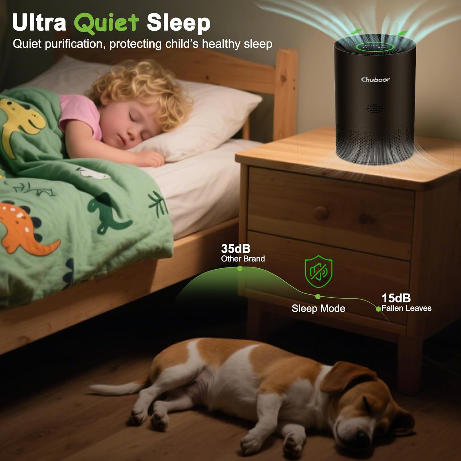 Chuboor Air Purifiers for Home Large Rooms, H13 True HEPA for Bedroom Dorm Room Pets, kitchen, washroom, with Timer, Auto Mode, Sleep Mode, for Smoke and Dust, Pollen, Odors, PJ01, Black