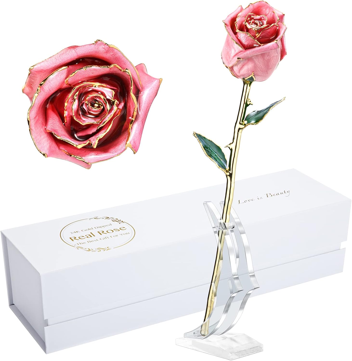 MAXSPT Anniversary Rose Gift for Her, Gold Dipped Rose is