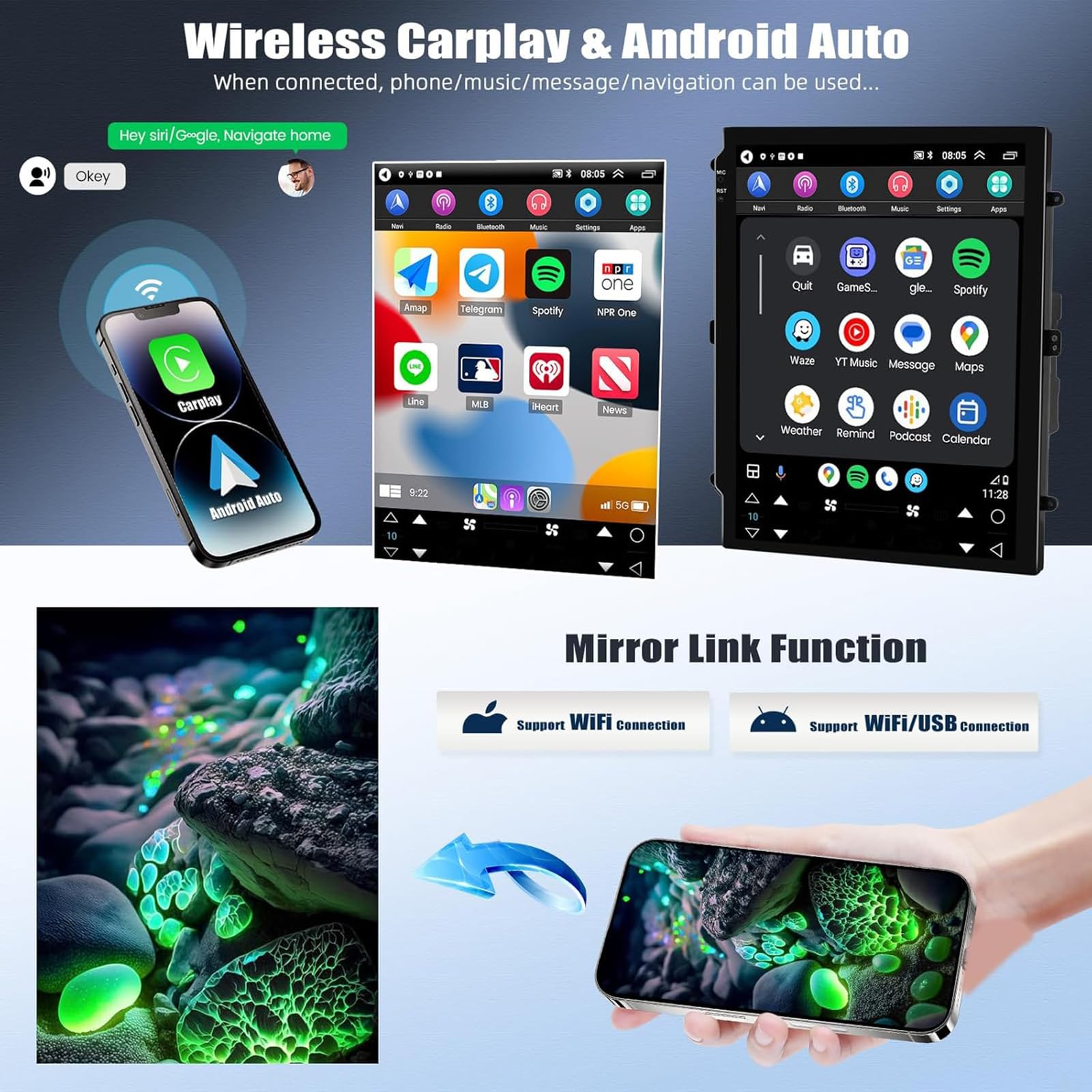 Android 15 Upgrade Radia Samochodowego do Fo-rd Mustang 2010 2011 2012 2013 2014, Obsługuje Bezprzewodowy CarPlay/Android Auto, 9.7" Pionowy Ekran Dotykowy, WiFi/Bluetooth/GPS/FM/Kam(Size:4Core 2+32G)