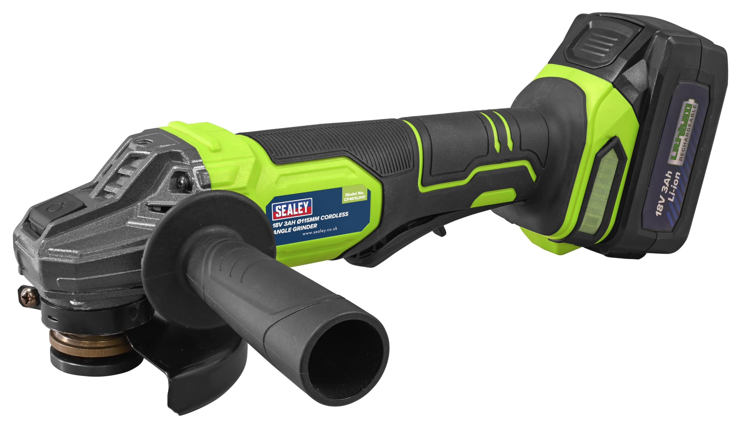 Sealey CP401LIHV 18V 3Ah 115mm Cordless Angle Grinder - Green