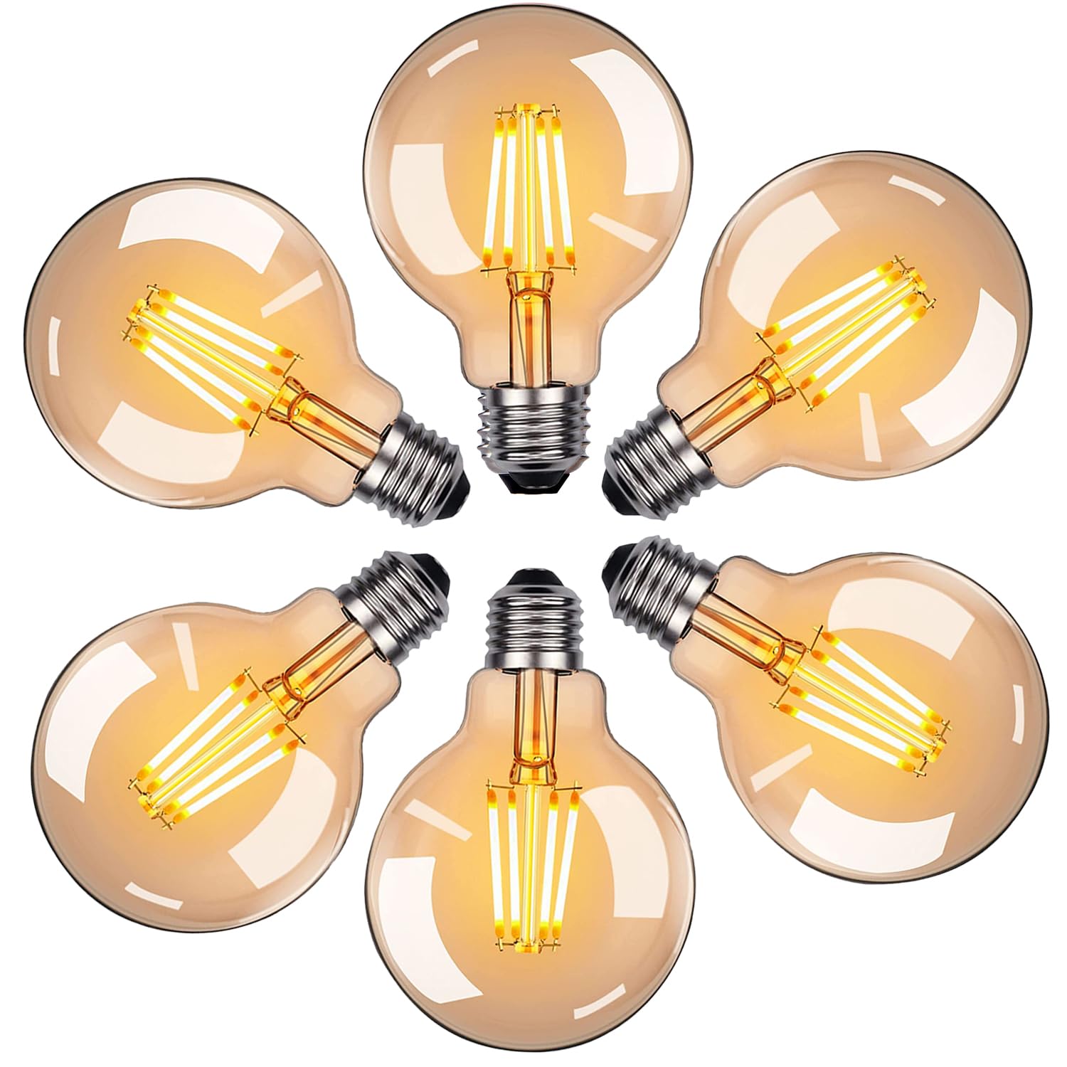 NUODIFAN Edison LED Vintage glühbirne, 6 Stück Warmweiss E27 Retro LED Glühbirnen, Lampen mit Bernstein-Glas, 4W ersetzt 40W, 2700K, 470LM, nicht dimmbar