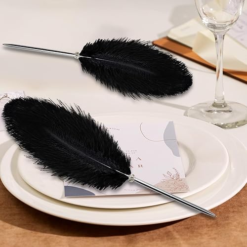 Miniatura 4 de Pluma de pluma bolígrafo de tinta negra Pluma de firma de boda para boda nupcial (rosa)