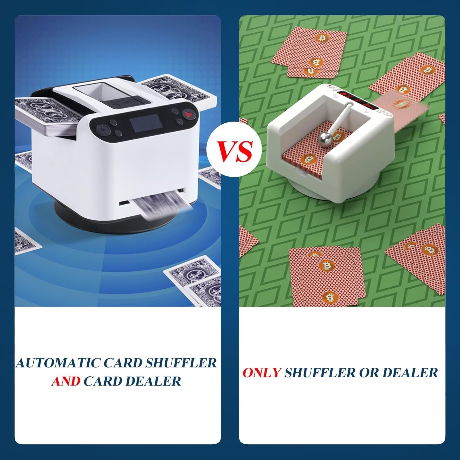 Distribuidor de cartas totalmente automático Máquina de reparto de cartas giratoria de 360° con 4 botones de repartidor inalámbricos, máquina barajadora de cartas recargable for UNO, Blackjack, Texas