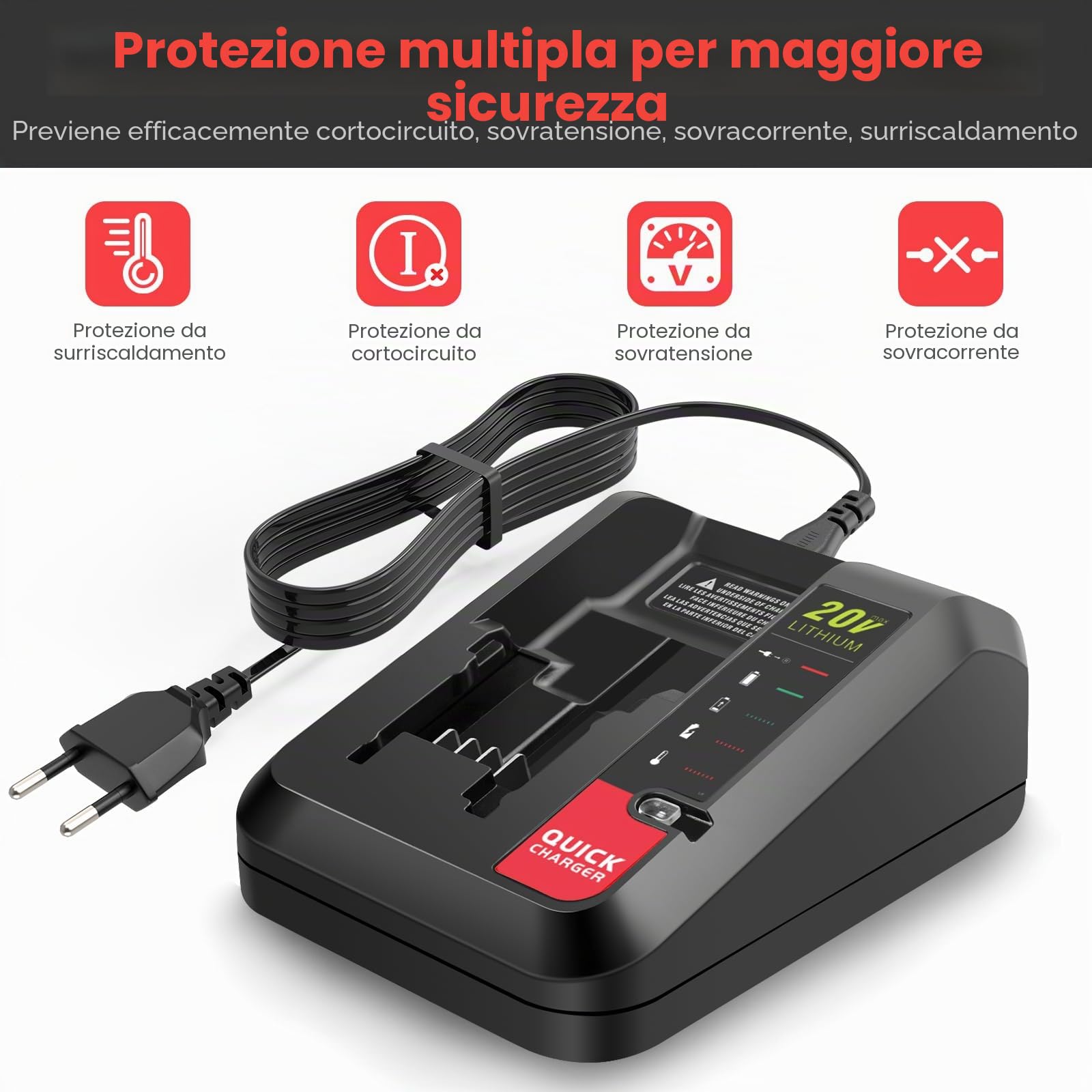 ASUNCELL Caricabatterie Li-ION 2 A Compatibile con Batterie al Litio Black & Decker, Caricabatterie Rapido 18V utilizzabile per Black+Decker LBXR20, LBXR20-OPE, LB20, LBX20, LBX4020, LB2X4020,