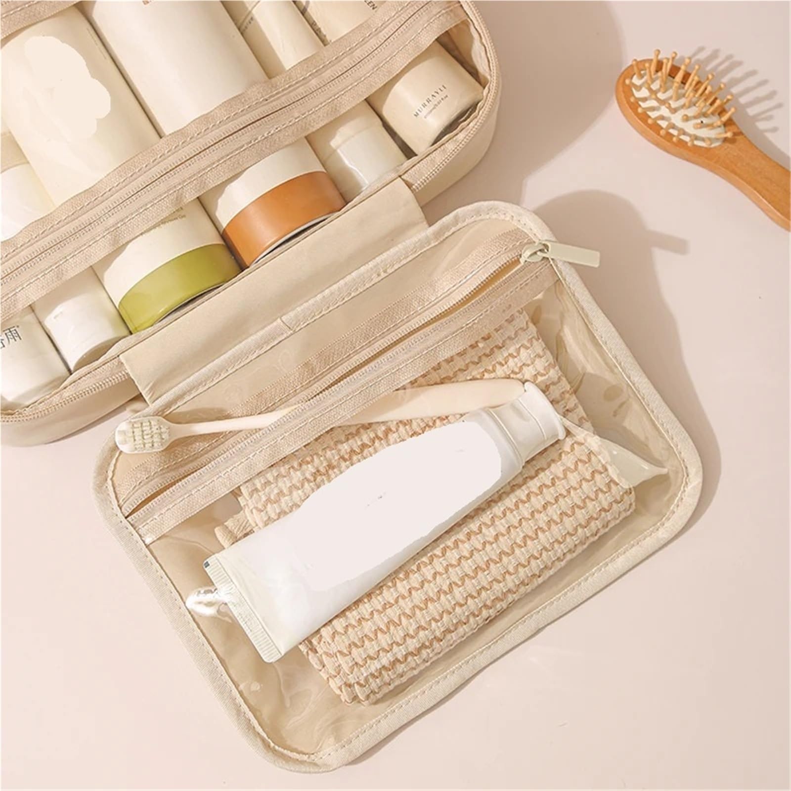 Borsa for cosmetici sospesa da 2 pezzi for donna, organizer portatile for trucco, borse toilette viaggio di grande capacità Per Viaggi(Langmu Black)
