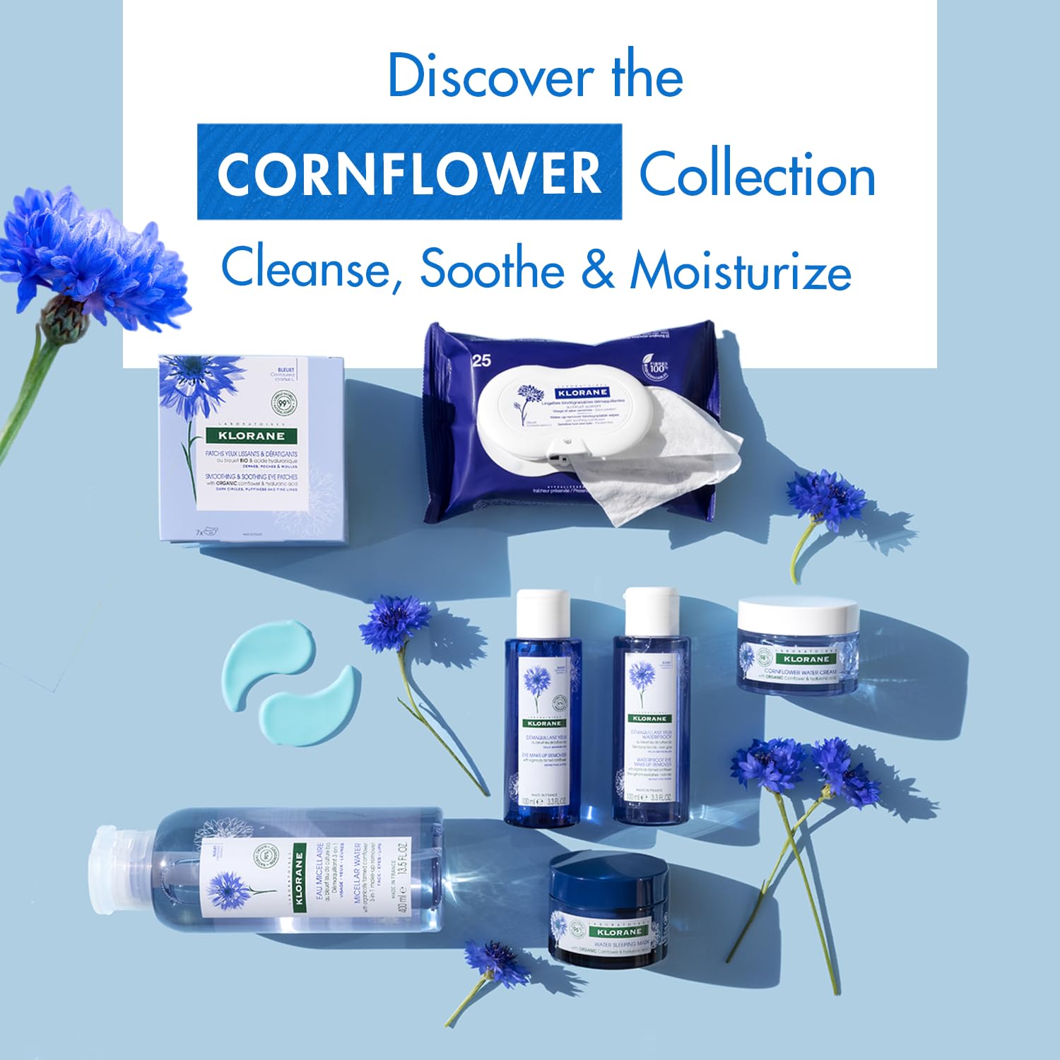 Klorane - Smoothing & Soothing Eye Masks with Cornflower & Plant-Based Hyaluronic Acid - Hydrogel Eye Patches For Puffy, Tired Eyes and Dark Circles - 7 ct.