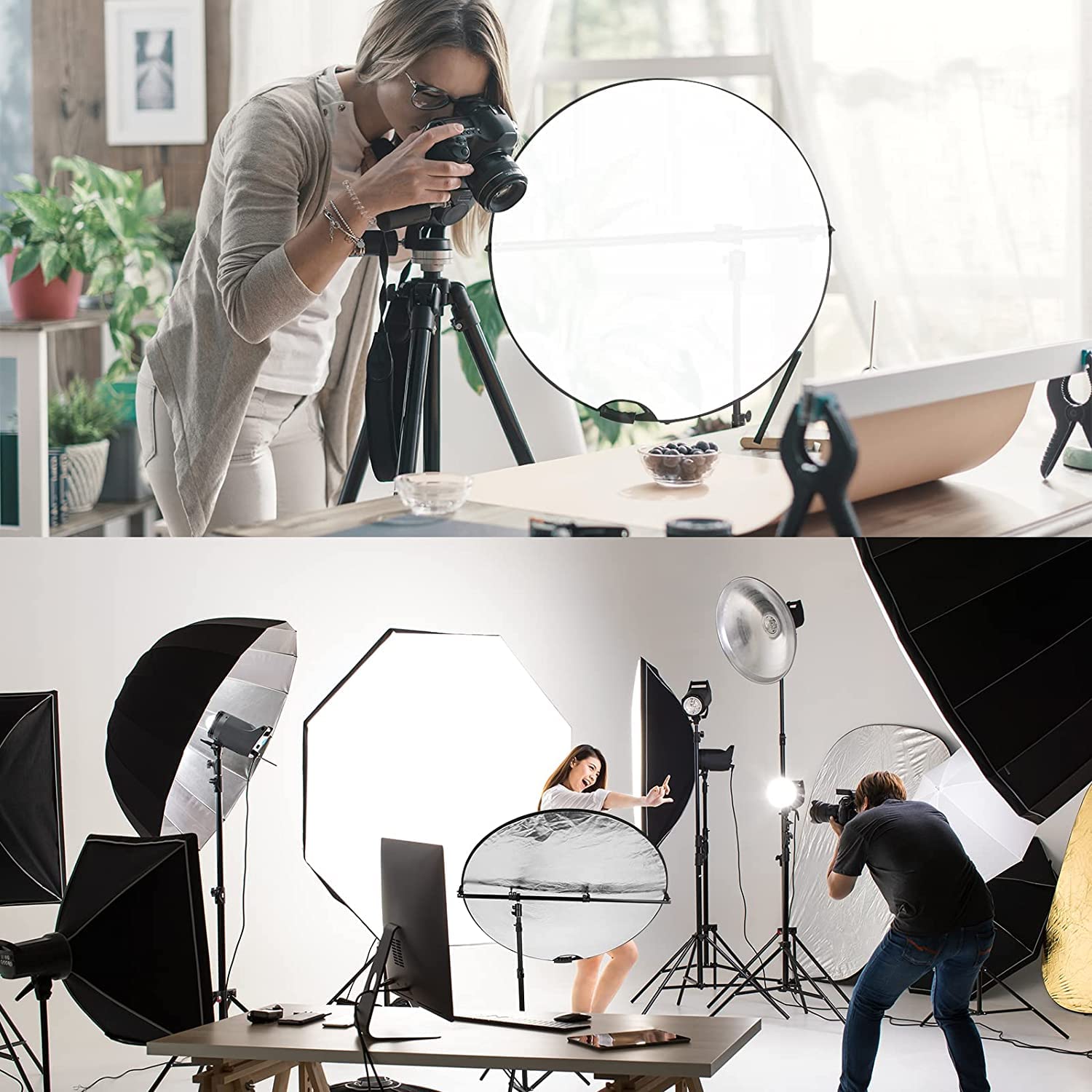 NEEWER Support de réflecteur extensible, support télescopique pour studio photo de 70,9 cm à 129,9 cm, bras pivotant à 360 degrés pour photographie de produits et portraits, idéal pour la photographie
